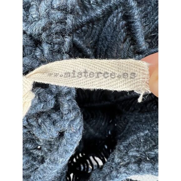 Free People Mister Ce Double Handle Jute Tote Blue Woven Bag - Picture 4 of 5